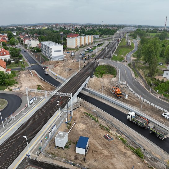 Widok z drona na wiadukt kolejowy w Ełku. Autor Paweł Chamera