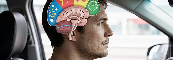 Grafika kierowcy z rysunkowym obrazem funkcji mózgu