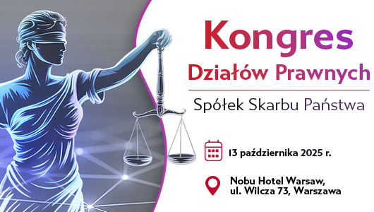 Grafika z napisem: Kongres Działów Prawnych Spółek Skarbu Państwa, 13 października 2025 r., Nobu Hotel Warsaw, ul. Wilcza 73, Warszawa