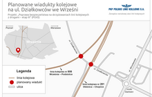 Mapa z planowanymi wiaduktami kolejowymi na ul. Działkowców we Wrześni 