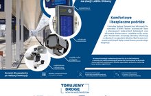 Infografika przedstawia elementy Centralnego System Dynamicznej Informacji Pasażerskiej na stacji Lublin Główny. 