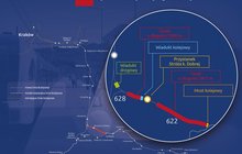 Infografika przedstawia mapę z przebiegiem linii kolejowej Szczyrzyc – Tymbark