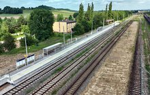 Widok z lotu ptaka na stację kolejową w Nidzie, fot. Piotr Hamarnik