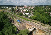 Katowice Morawa, budowa nowego przystanku i mostu nad Rawą widziana z góry, fot. Tomasz Kiełbasa (1)