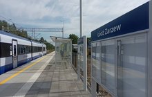 Pociąg przy peronie przystanku Łódź Zarzew fot. Jakub Raj