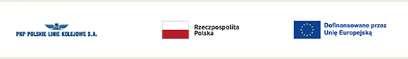 Oznaczenie: Logo PKP Polskich Linii Kolejowych S.A., barwy Rzeczpospolitej Polskiej, flaga Unii Europejskiej, Dofinansowane przez Unię Europejską.