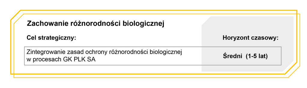 Grafika z horyzontem czasowym celów: Zachowanie różnorodności biologicznej. Cel strategiczny: Zintegrowanie zasad ochrony różnorodności biologicznej w procesach GK PLK SA - Średni (1-5 lat)